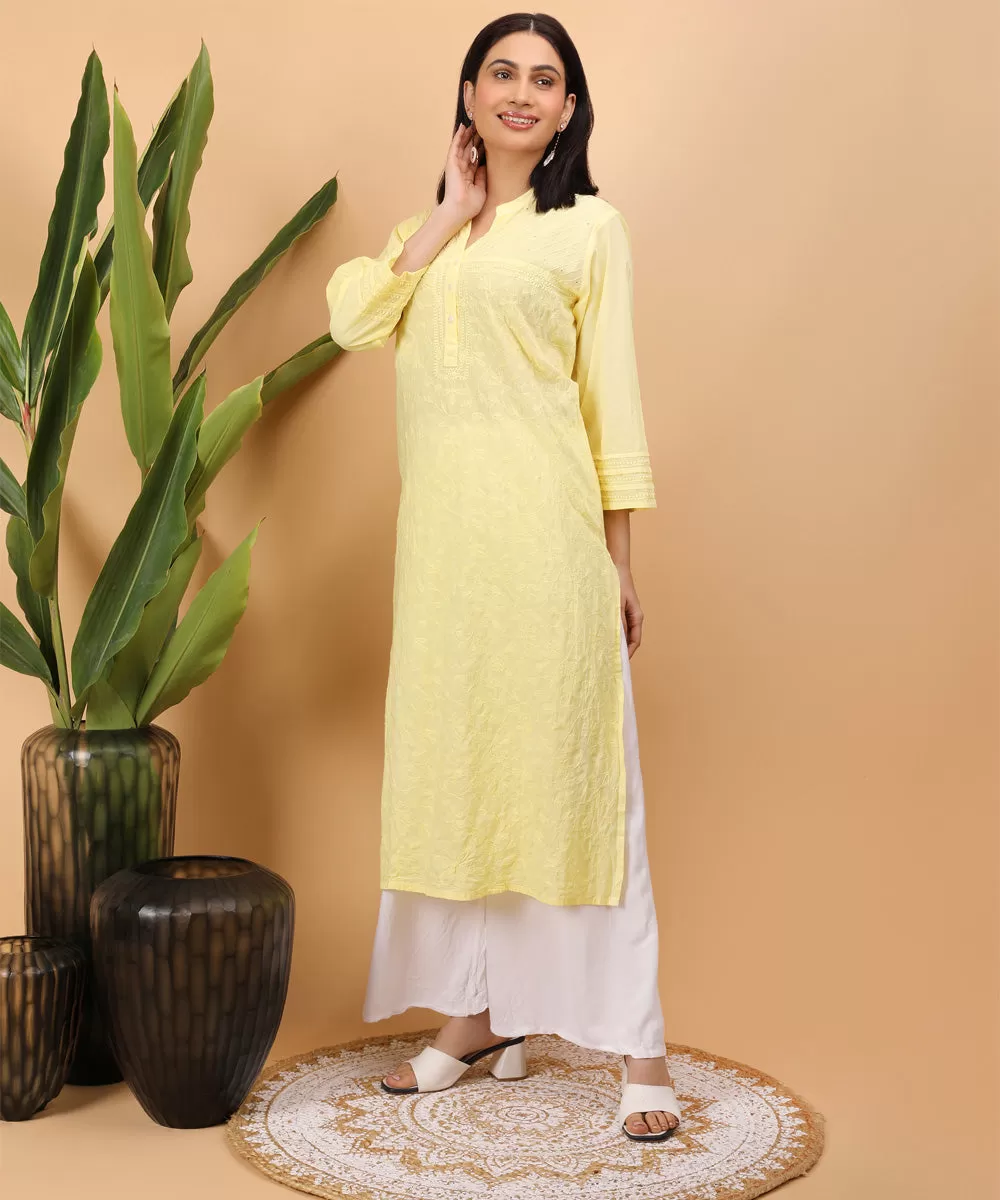 Yellow hand embroidery cotton chikankari kurti